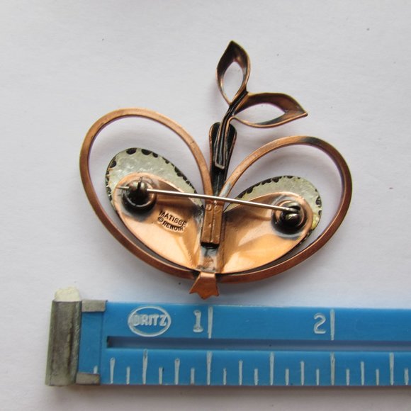 SALE Vintage Renoir Matisse Brooch Apple Shape Copper Tone - Picture 6 of 7